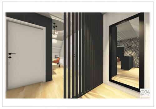 Espace dressing - mobilier sur mesure - verrière atelier - claustra bois noir- Miroir noir